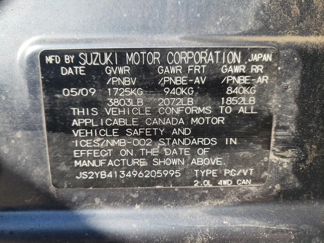 JS2YB413496205995 2009 Suzuki Sx4 Technology