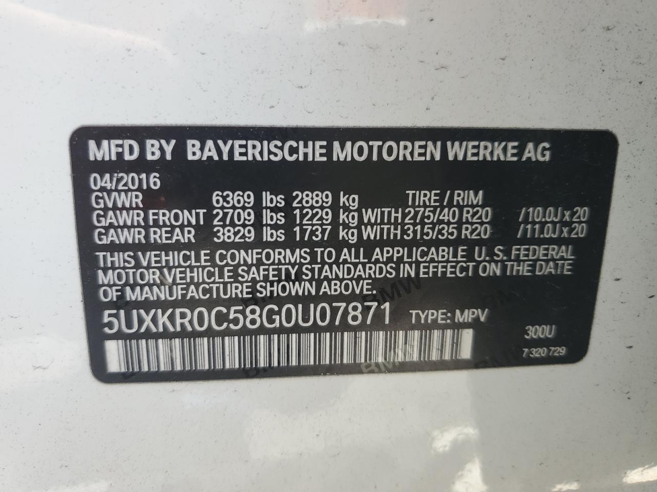 5UXKR0C58G0U07871 2016 BMW X5 xDrive35I