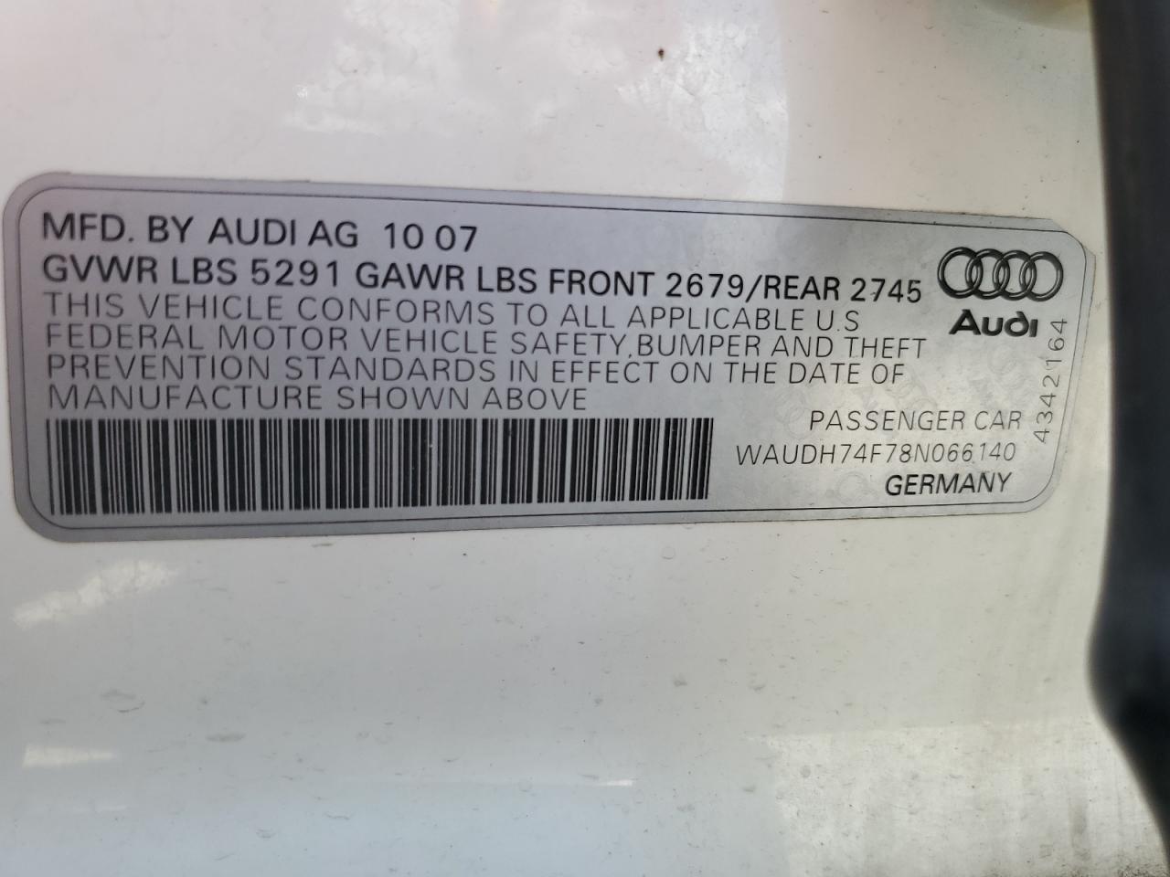 WAUDH74F78N066140 2008 Audi A6 3.2 Quattro