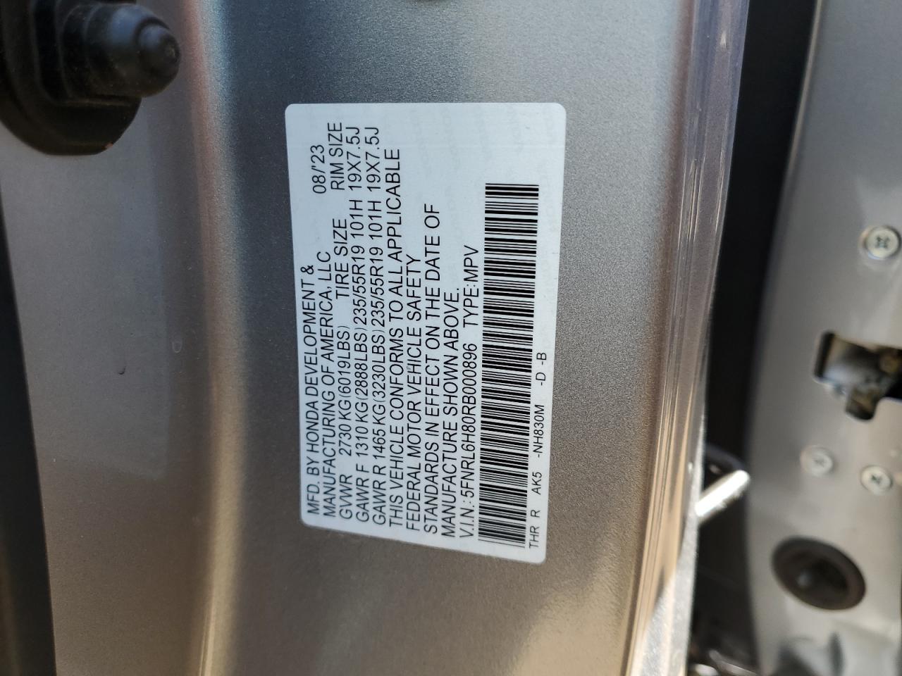 VIN 5FNRL6H80RB000896 2024 HONDA ODYSSEY no.13