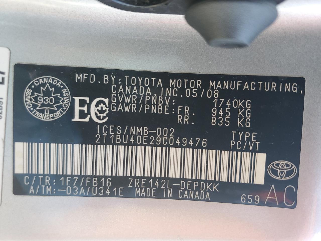 2T1BU40E29C049476 2009 Toyota Corolla Base