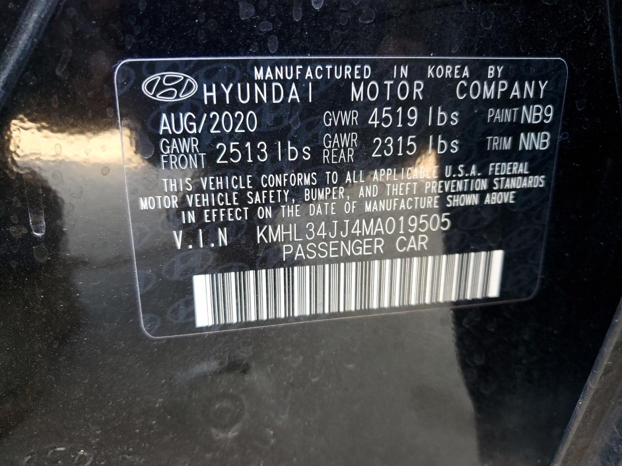 2021 Hyundai Sonata Hybrid VIN: KMHL34JJ4MA019505 Lot: 70425134