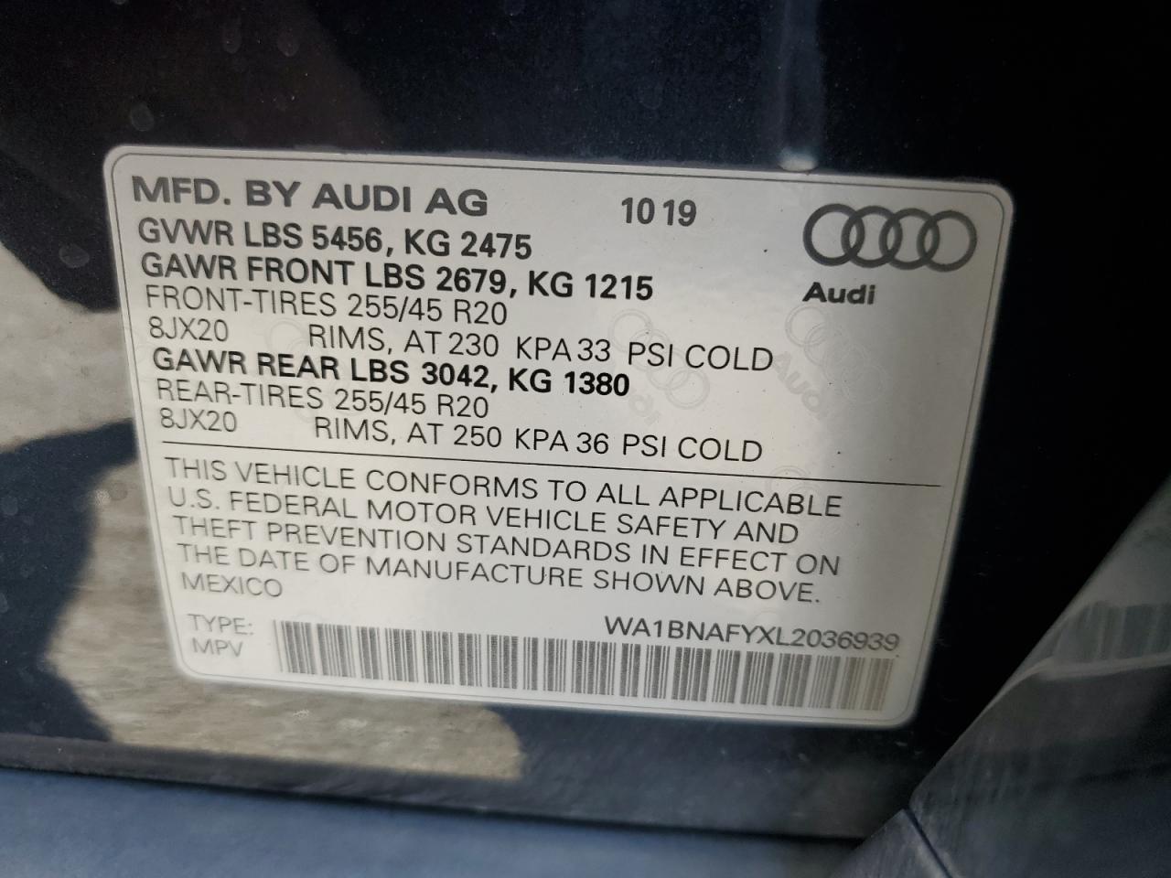 WA1BNAFYXL2036939 2020 Audi Q5 Premium Plus