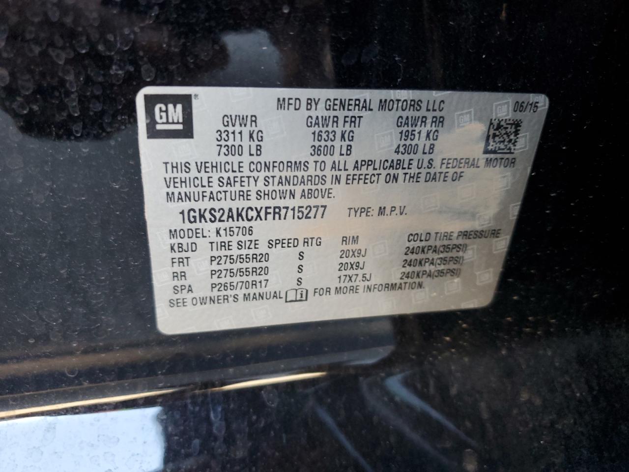 VIN 1GKS2AKCXFR715277 2015 GMC YUKON no.13