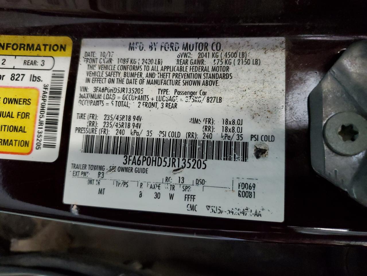 3FA6P0HD5JR135205 2018 FORD FUSION - Image 13