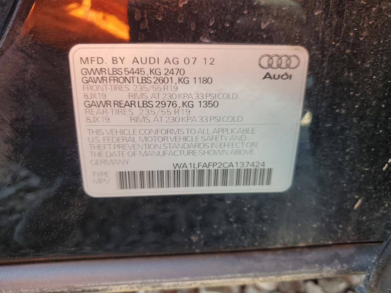 WA1LFAFP2CA137424 2012 Audi Q5 Premium Plus