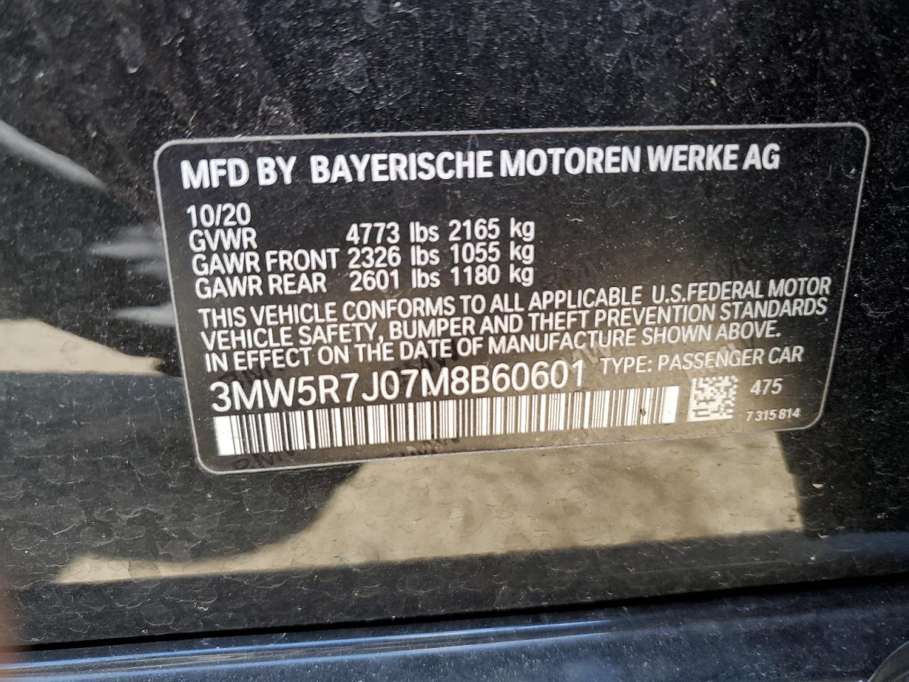 3MW5R7J07M8B60601 2021 BMW 330Xi