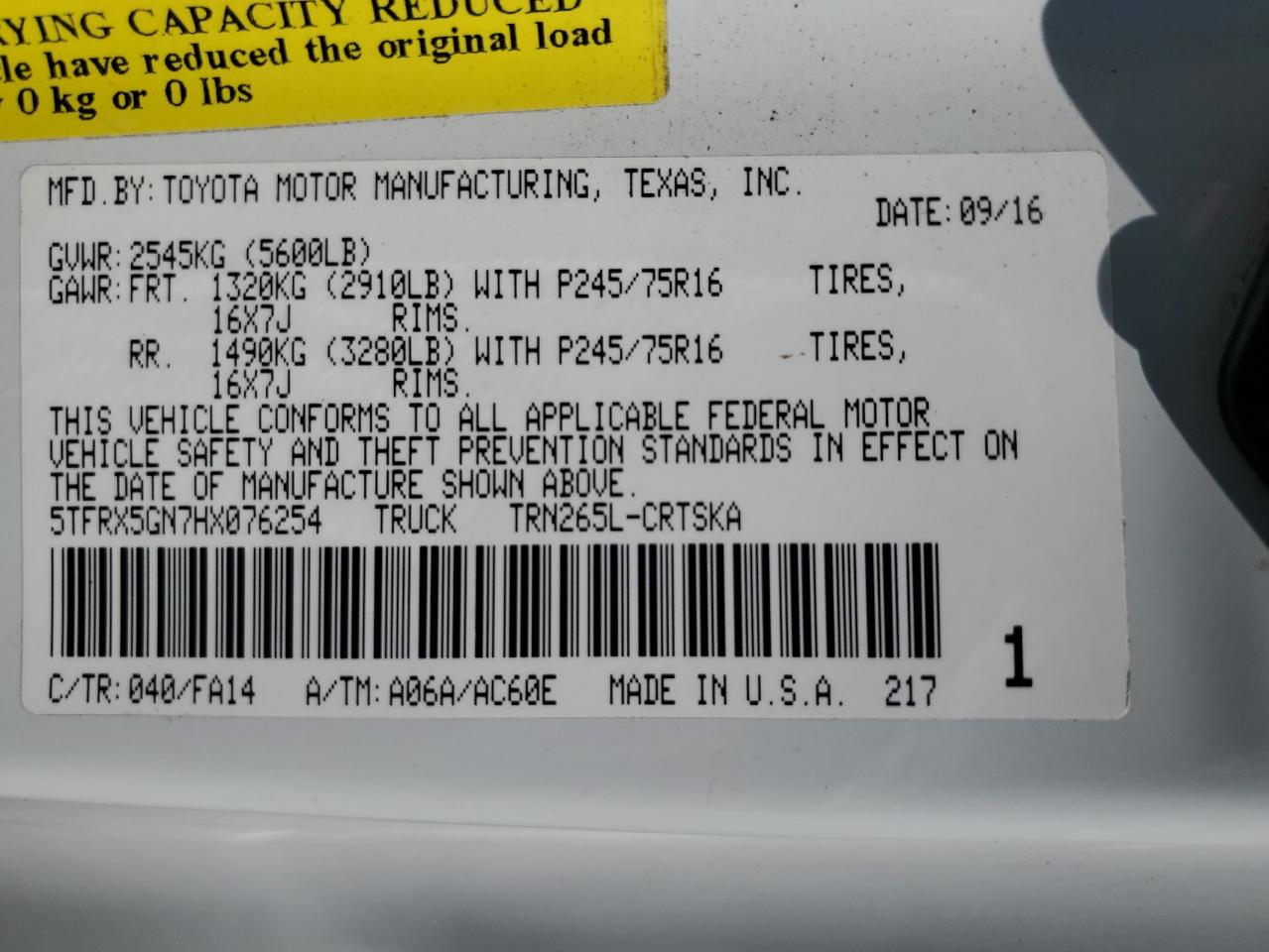 2017 Toyota Tacoma Access Cab VIN: 5TFRX5GN7HX076254 Lot: 73032814