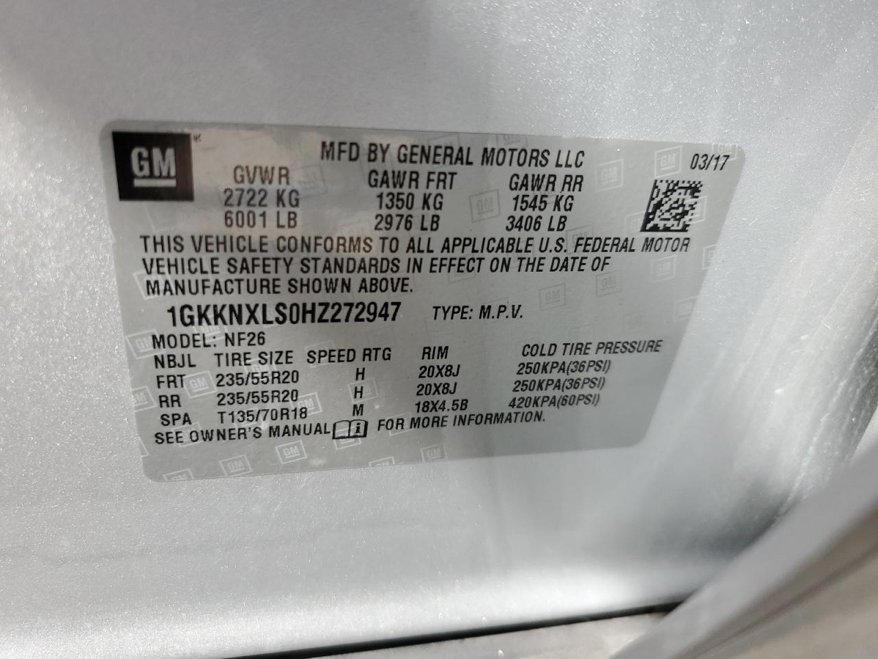 1GKKNXLS0HZ272947 2017 GMC Acadia Denali