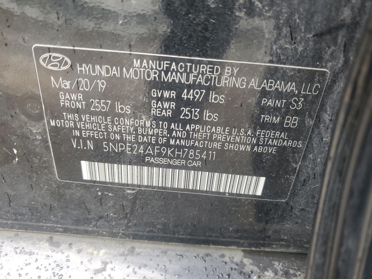 2019 Hyundai Sonata Se VIN: 5NPE24AF9KH785411 Lot: 70408044