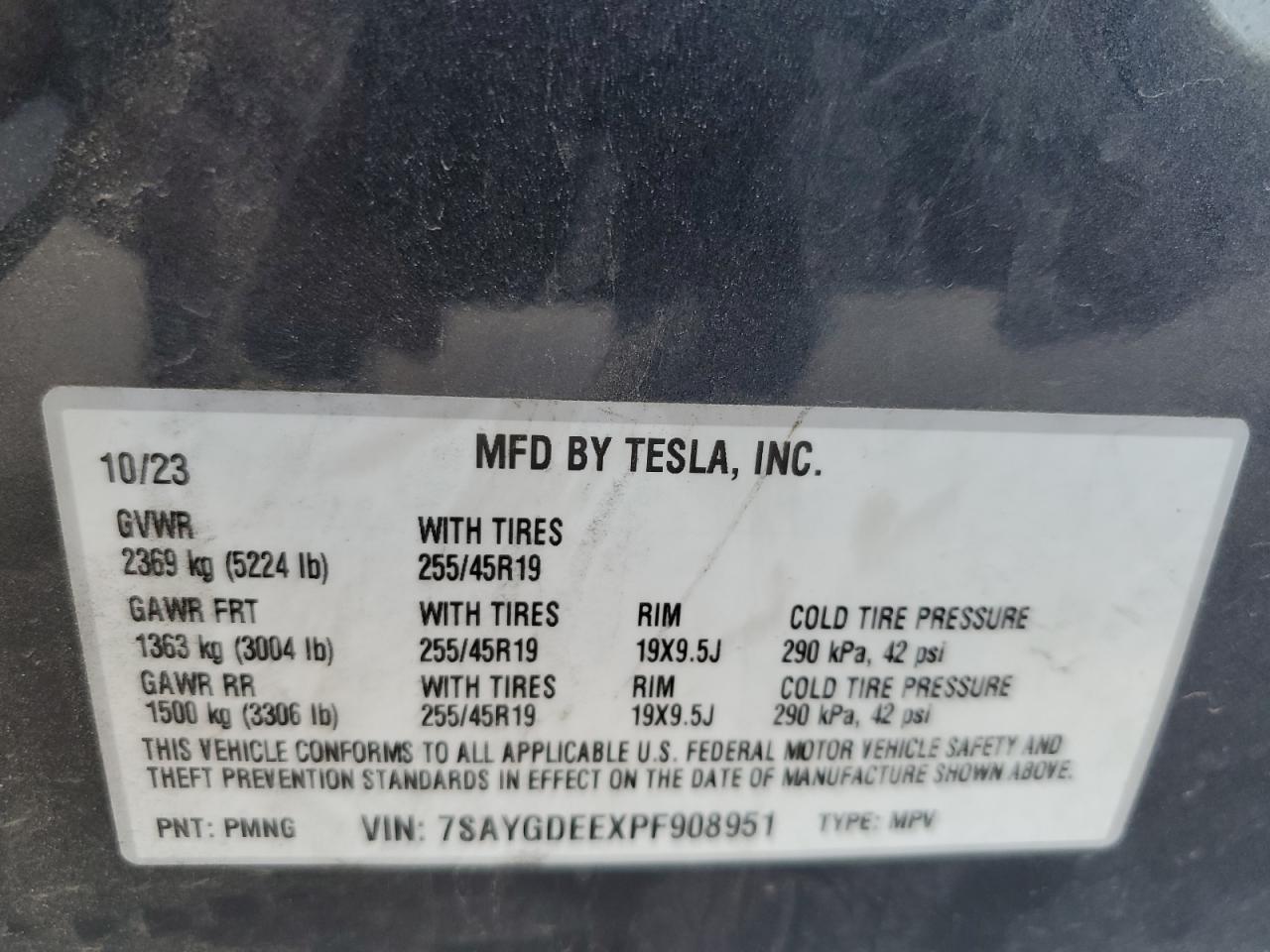 7SAYGDEEXPF908951 2023 Tesla Model Y