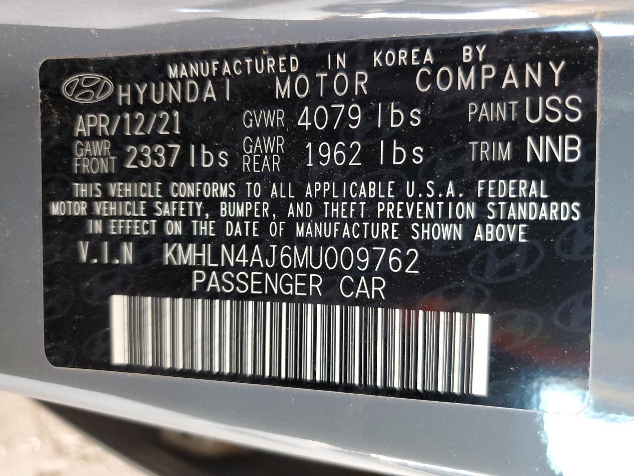 KMHLN4AJ6MU009762 2021 Hyundai Elantra Limited