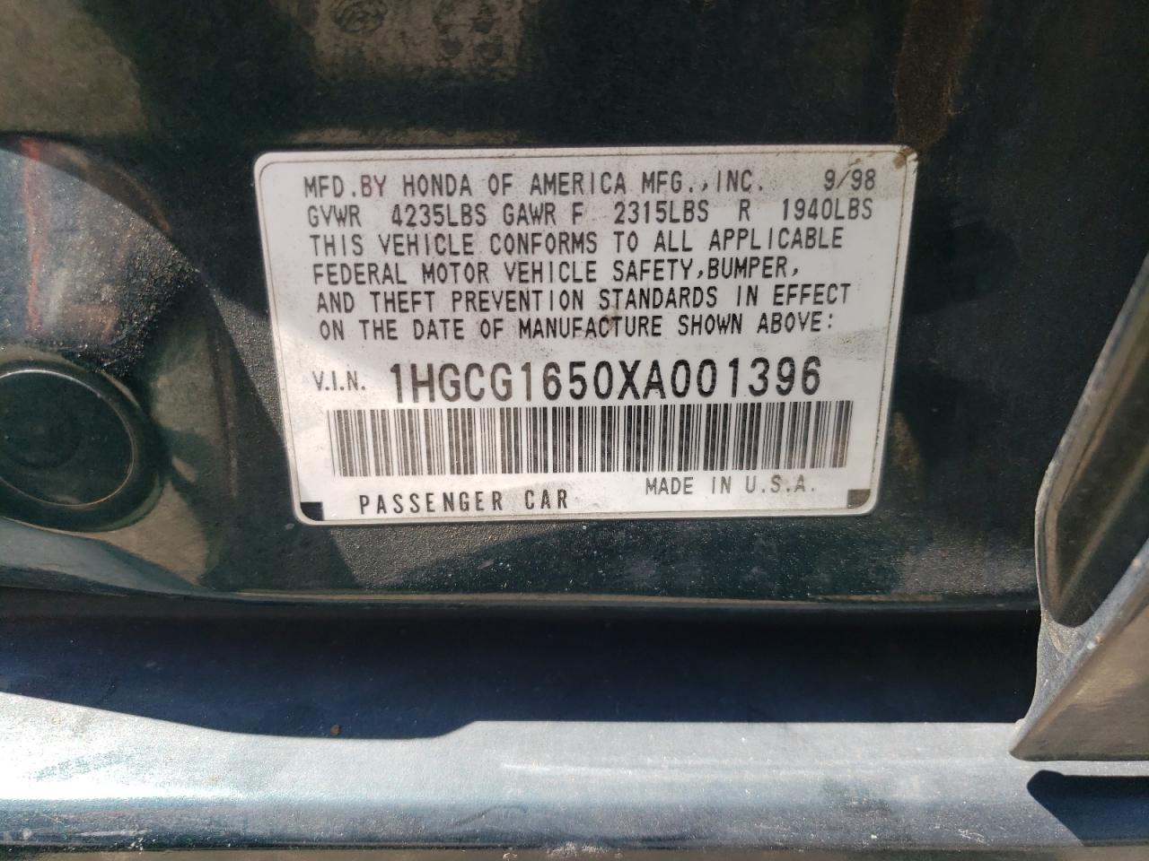 1HGCG1650XA001396 1999 Honda Accord Ex