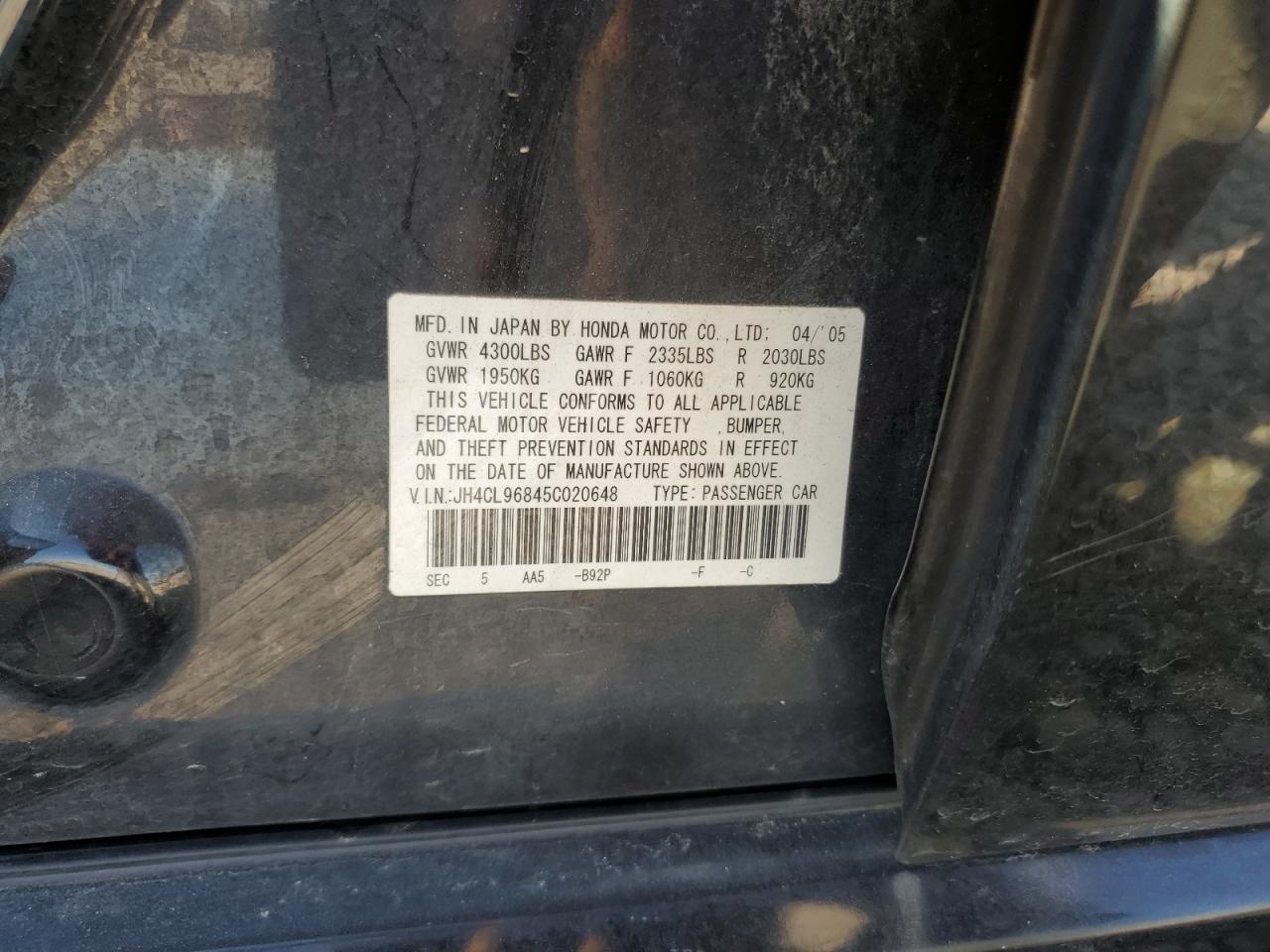 JH4CL96845C020648 2005 Acura Tsx