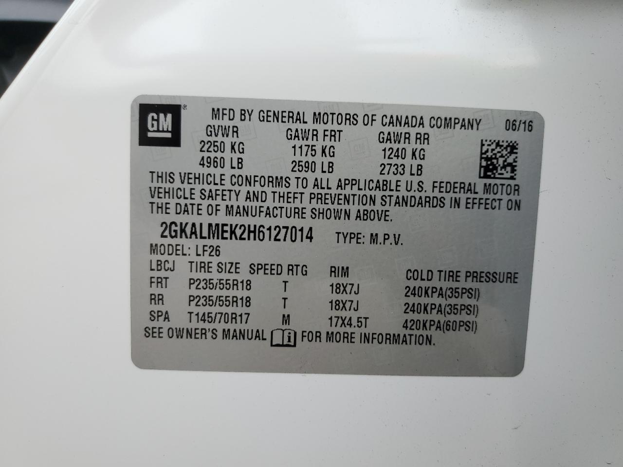 2GKALMEK2H6127014 2017 GMC Terrain Sle