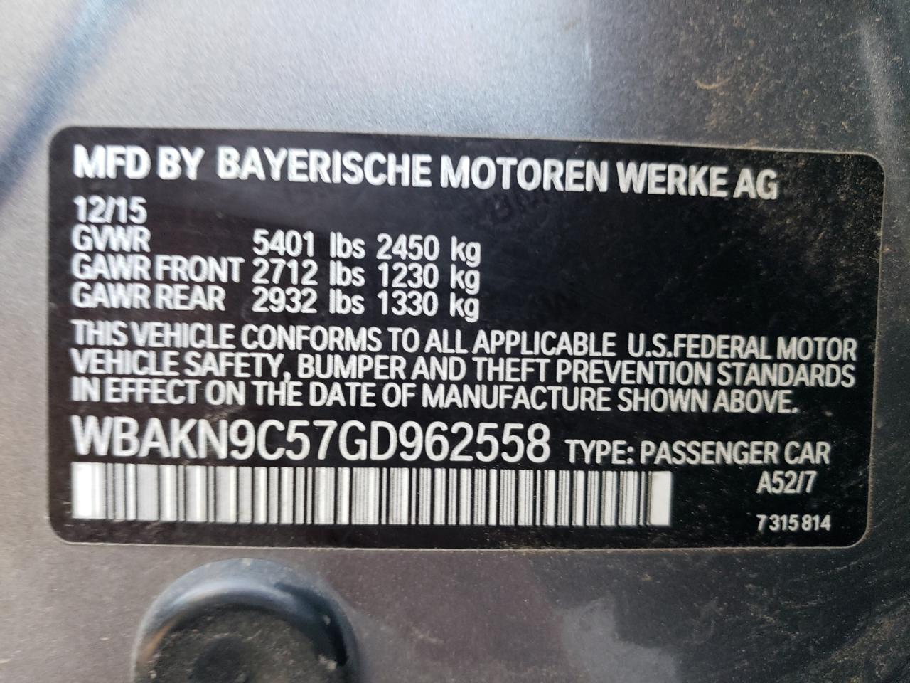 WBAKN9C57GD962558 2016 BMW 550 I