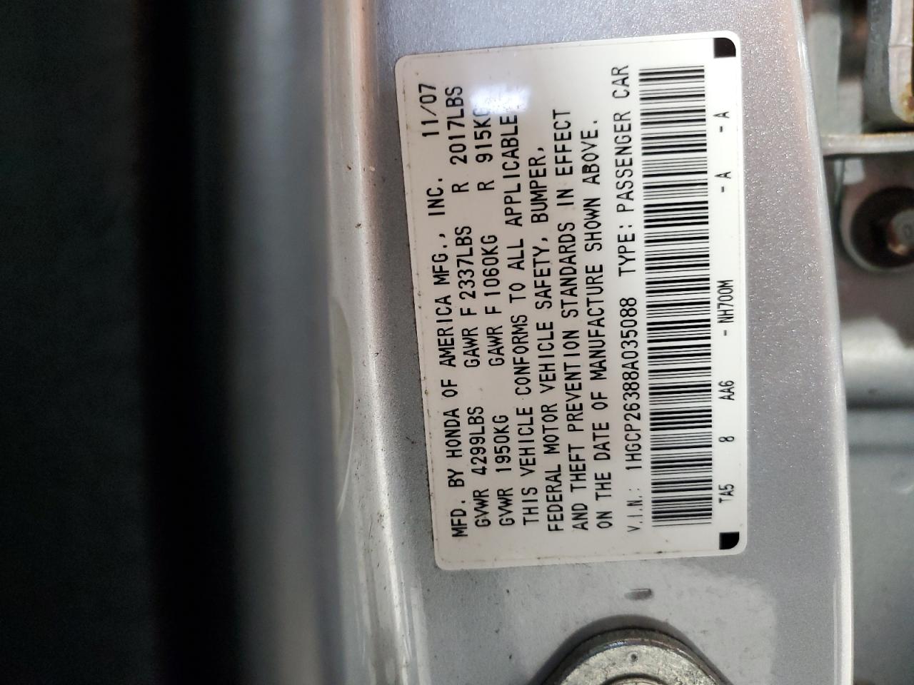 1HGCP26388A035088 2008 Honda Accord Lx