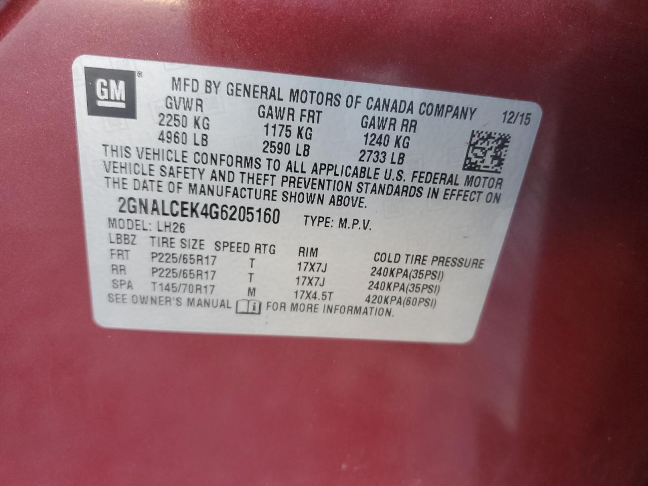 2GNALCEK4G6205160 2016 CHEVROLET EQUINOX - Image 15