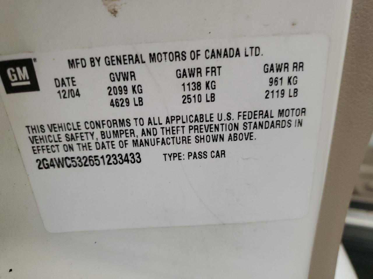 2G4WC532651233433 2005 Buick Lacrosse Cx