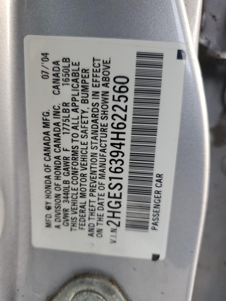 2004 Honda Civic Dx Vp VIN: 2HGES16394H622560 Lot: 73104654