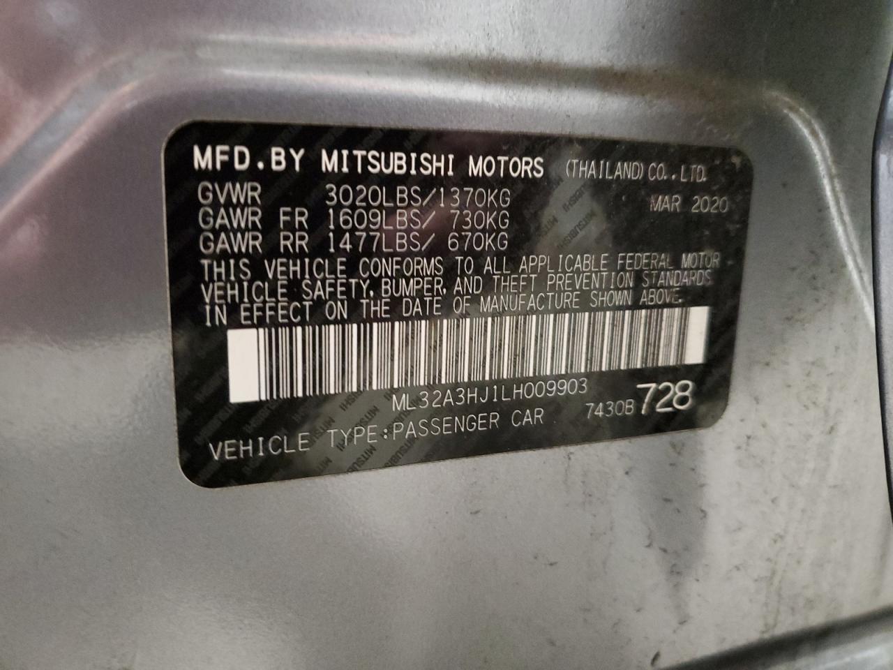 2020 Mitsubishi Mirage Es VIN: ML32A3HJ1LH009903 Lot: 71950584