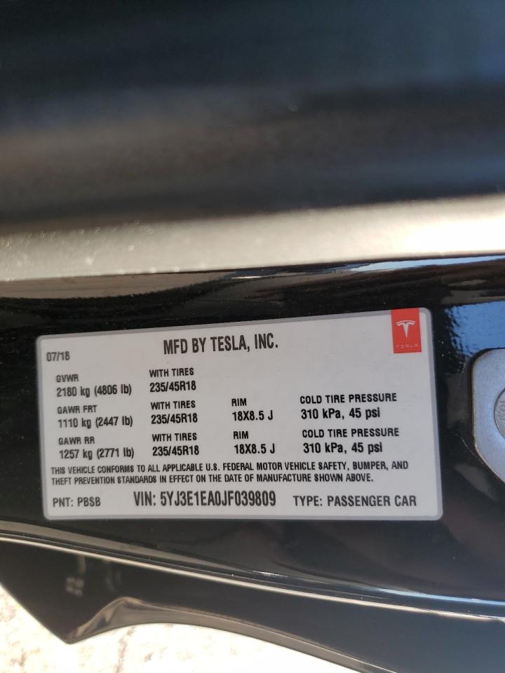 5YJ3E1EA0JF039809 2018 Tesla Model 3