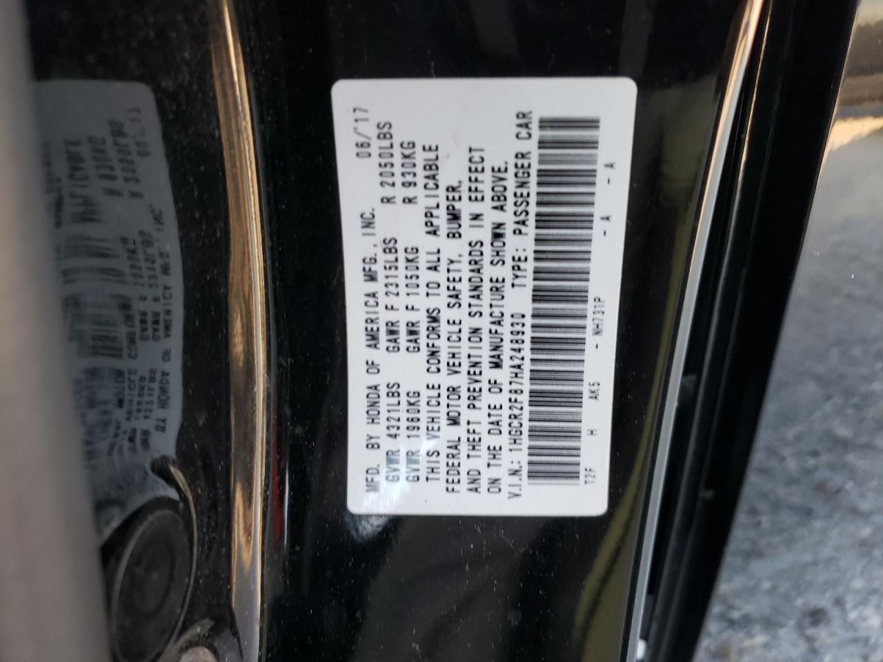 1HGCR2F87HA248930 2017 Honda Accord Exl