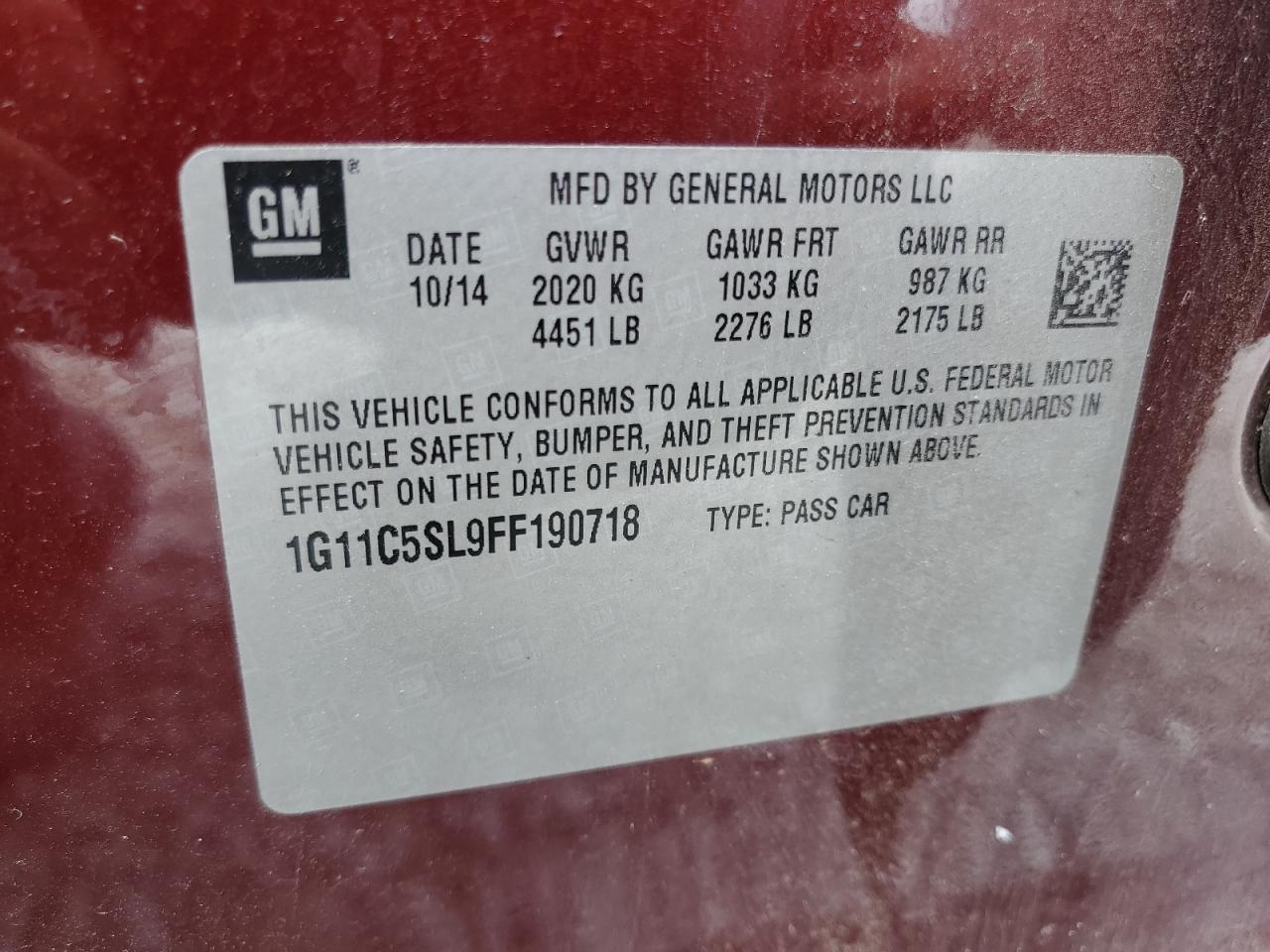 1G11C5SL9FF190718 2015 CHEVROLET MALIBU - Image 14