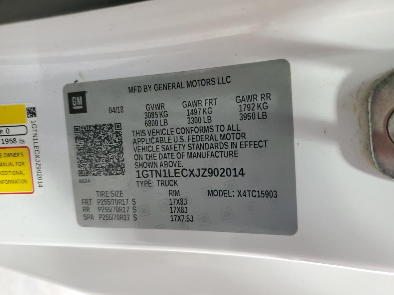 2018 GMC Sierra C1500 VIN: 1GTN1LECXJZ902014 Lot: 73348364