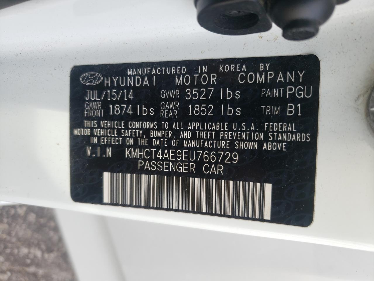 KMHCT4AE9EU766729 2014 Hyundai Accent Gls