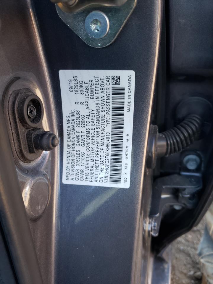 2HGFC2F66KH604810 2019 Honda Civic Lx