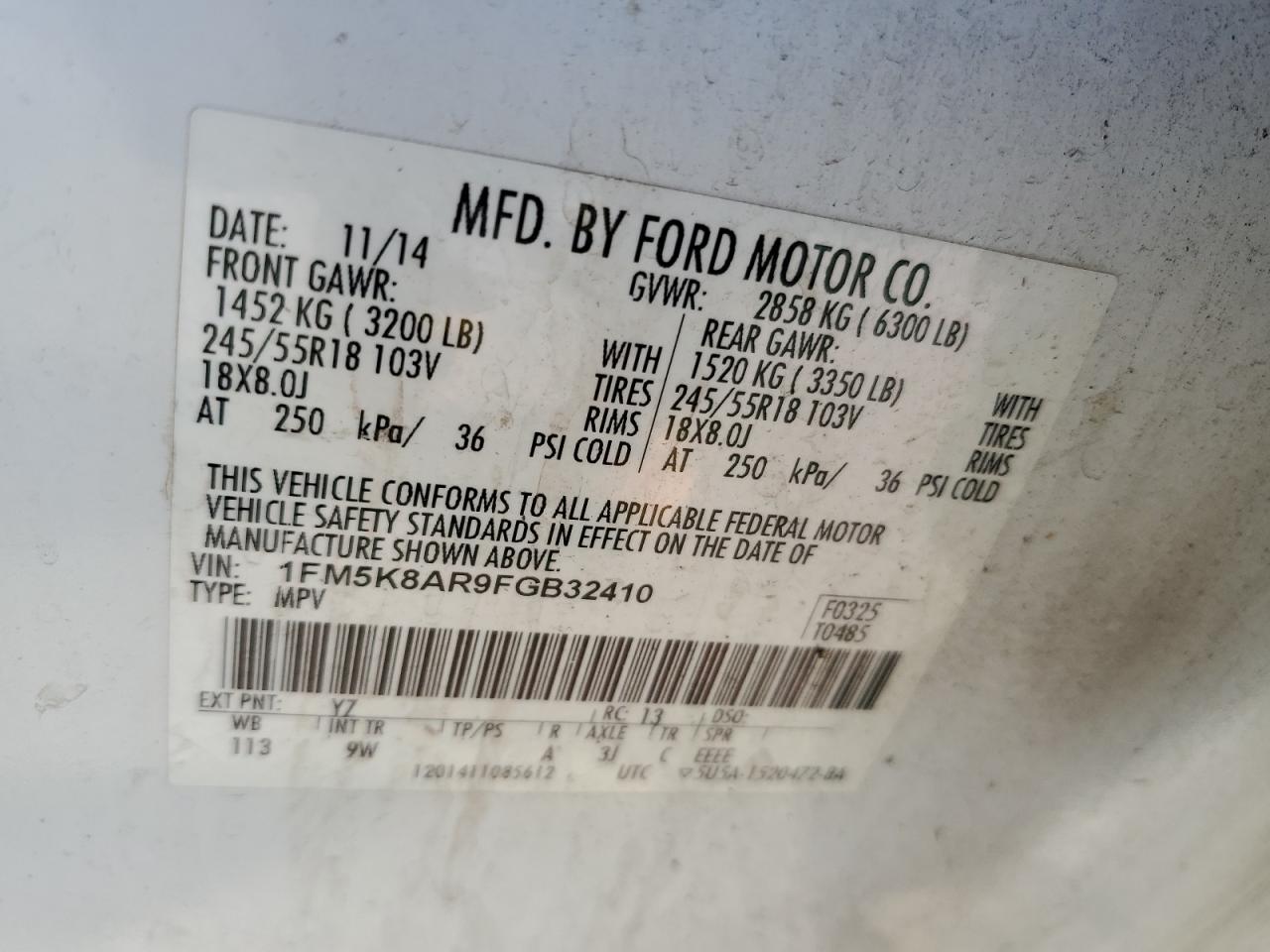 1FM5K8AR9FGB32410 2015 FORD EXPLORER - Image 13