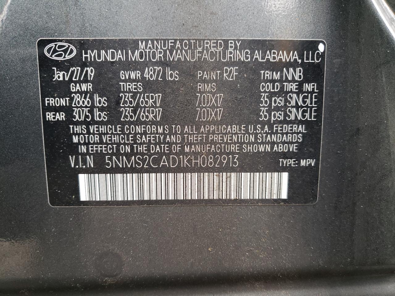 5NMS2CAD1KH082913 2019 HYUNDAI SANTA FE - Image 13