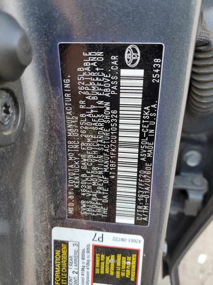 4T1BF1FK7CU105326 2012 Toyota Camry Base