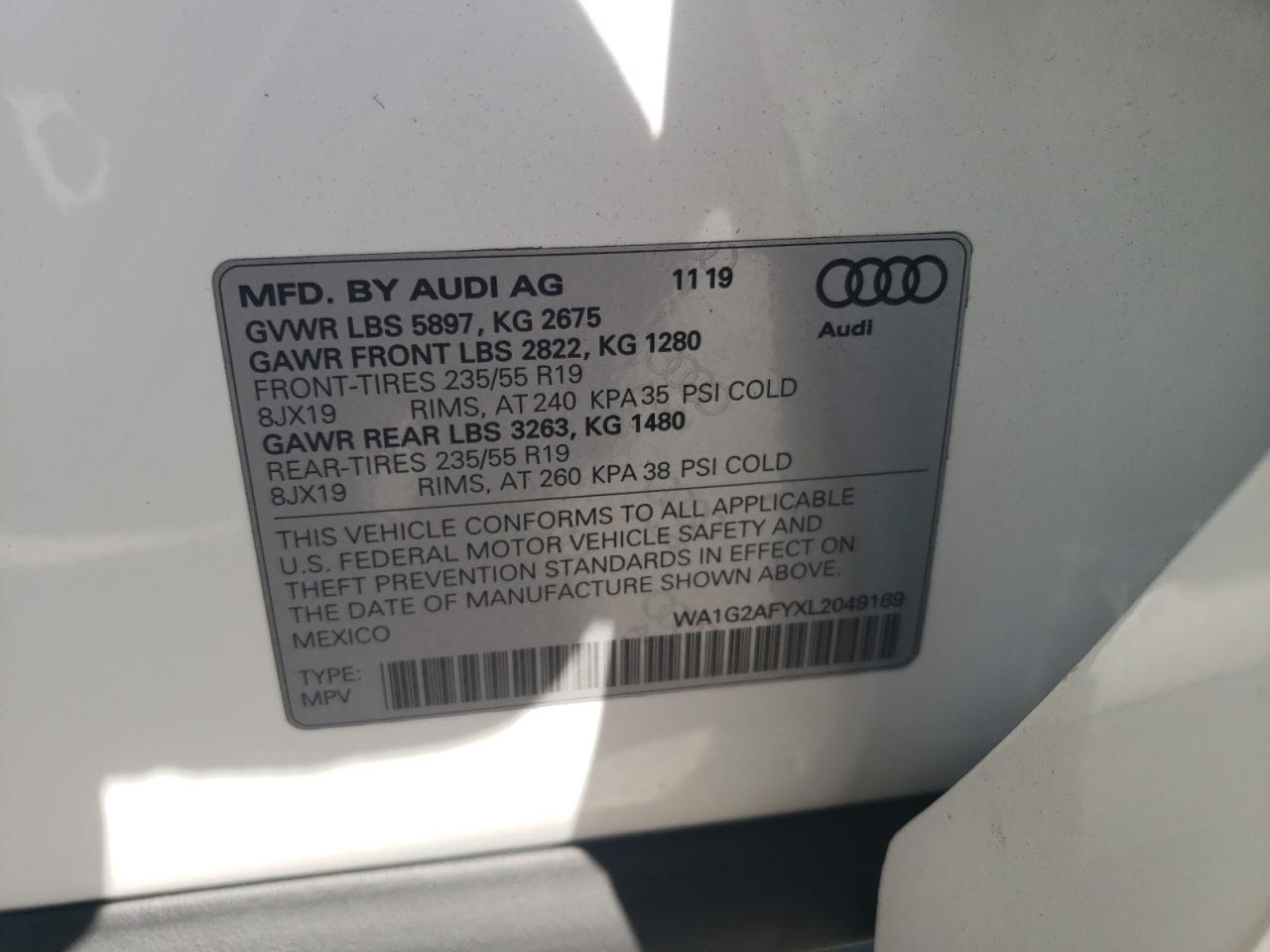 2020 Audi Q5 E Premium VIN: WA1G2AFYXL2049169 Lot: 70630444