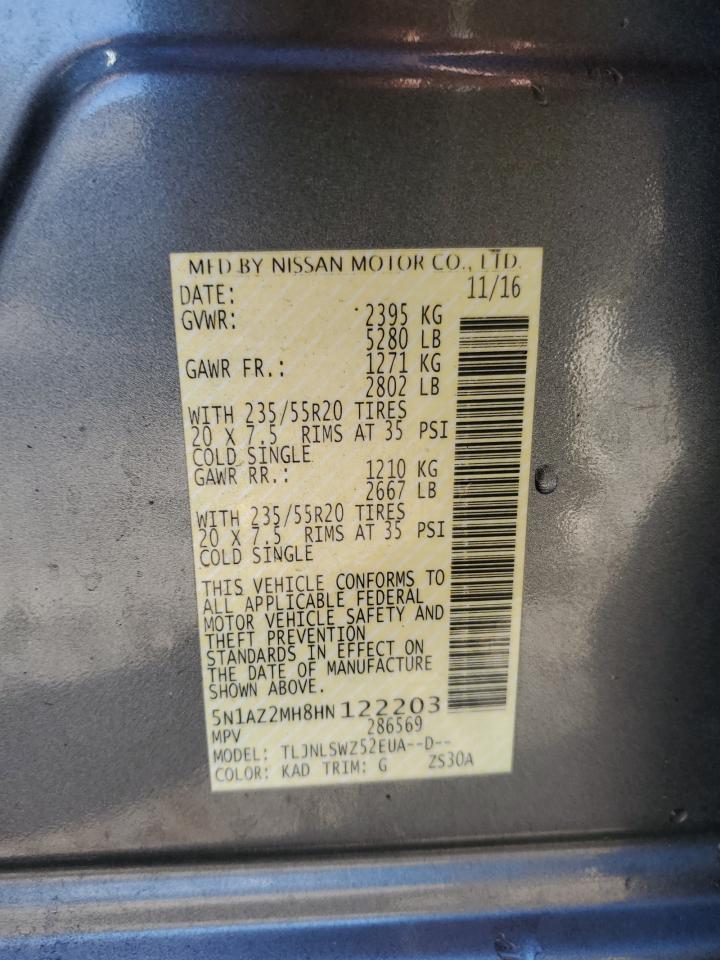 2017 Nissan Murano S VIN: 5N1AZ2MH8HN122203 Lot: 73284994
