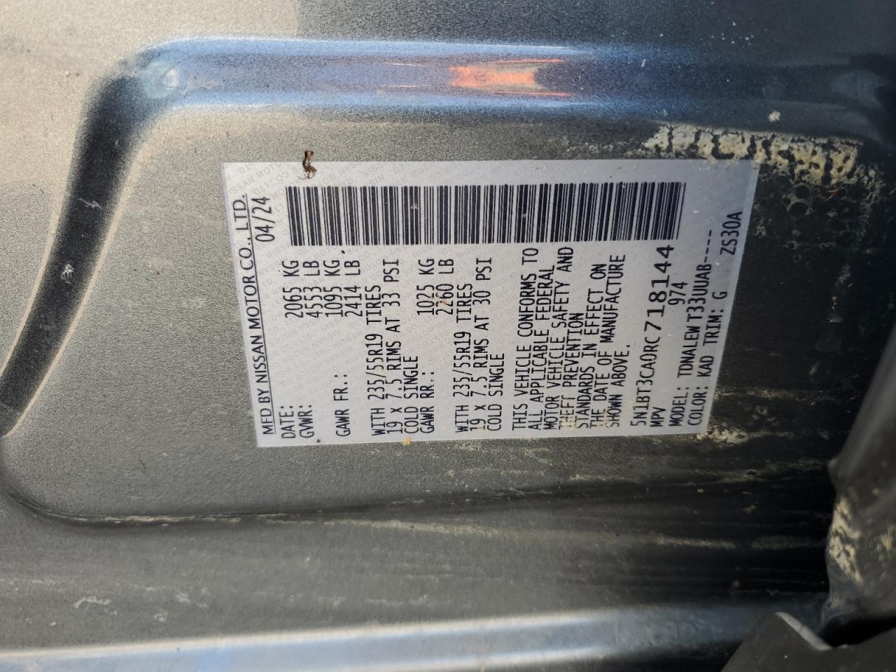 VIN 5N1BT3CA0RC718144 2024 NISSAN ROGUE no.14