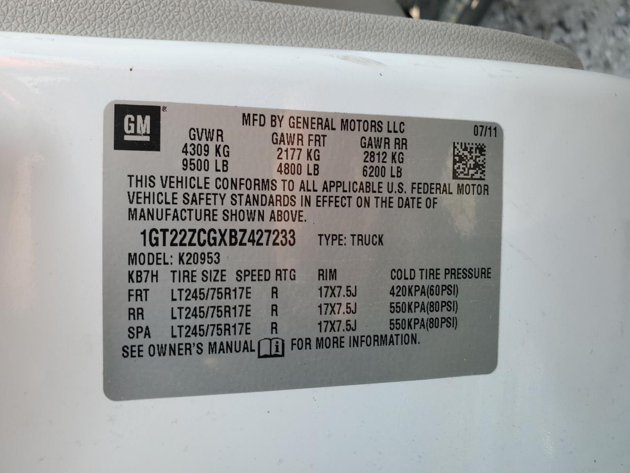 2011 GMC Sierra K2500 Heavy Duty VIN: 1GT22ZCGXBZ427233 Lot: 83663474