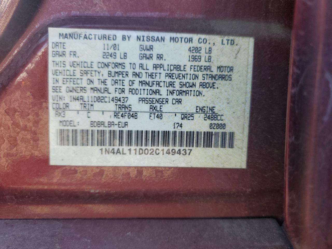 1N4AL11D02C149437 2002 Nissan Altima Base