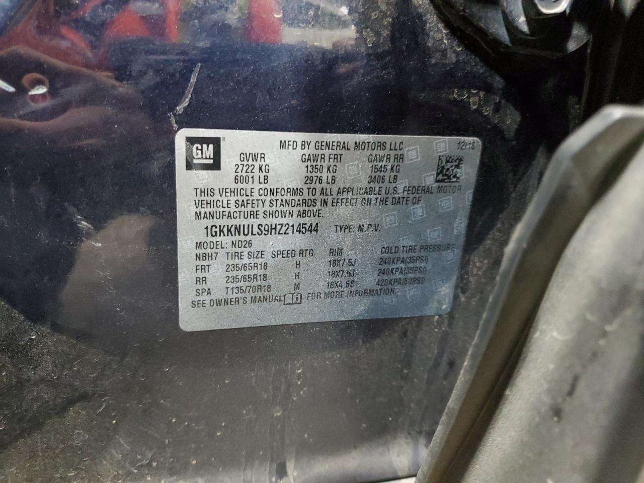 1GKKNULS9HZ214544 2017 GMC Acadia Slt-1