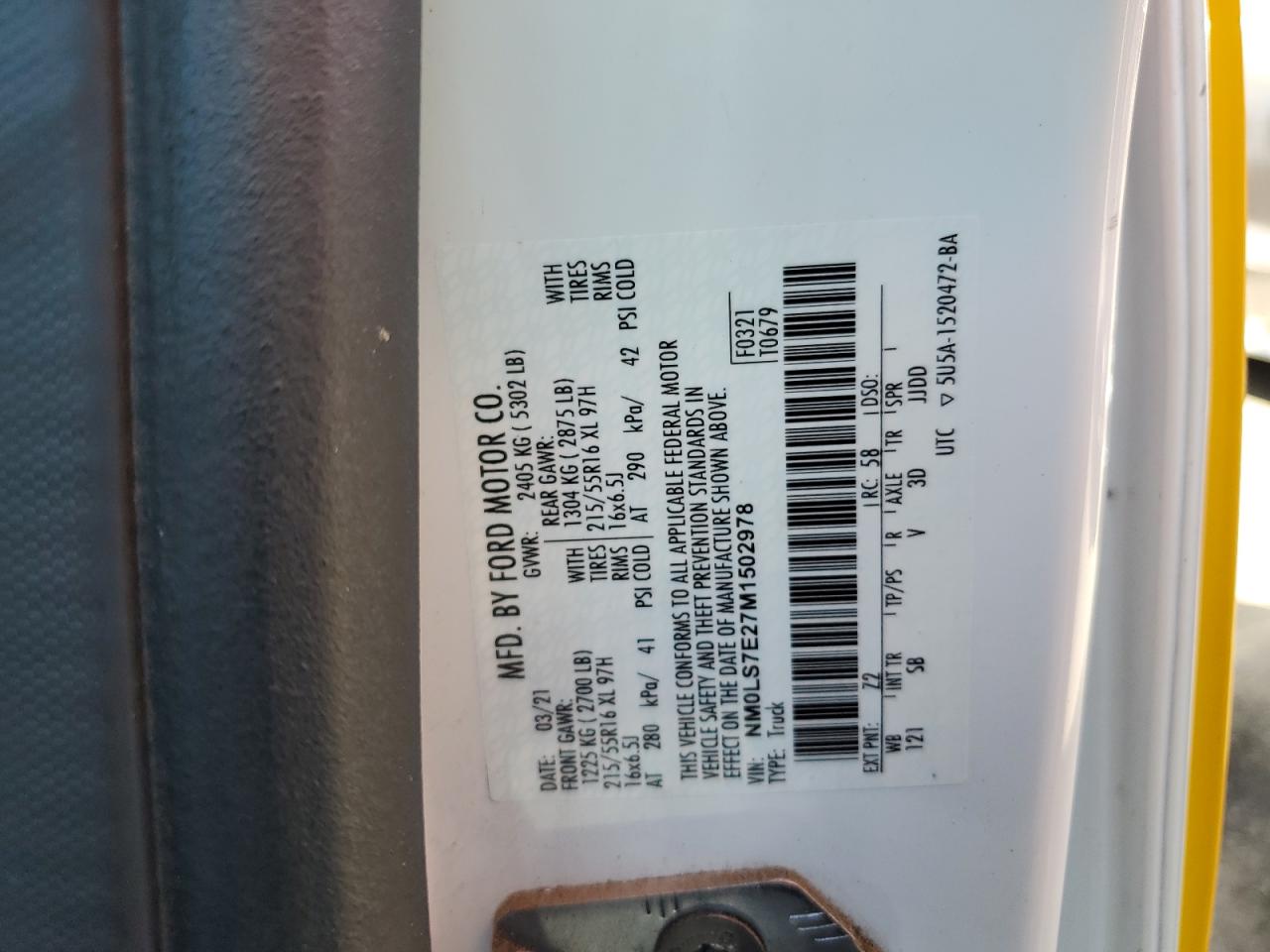 NM0LS7E27M1502978 2021 Ford Transit Connect Xl