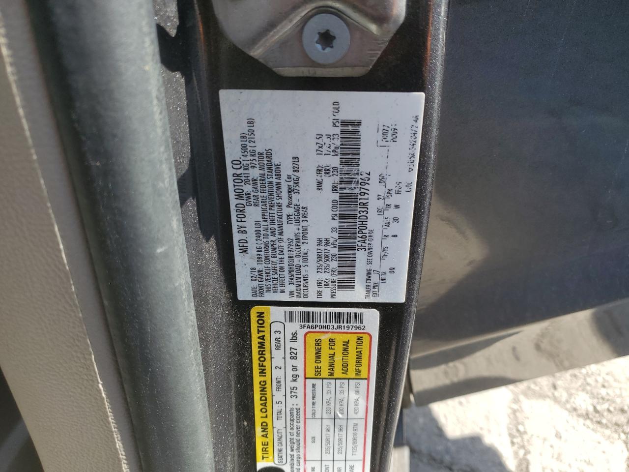 2018 Ford Fusion Se VIN: 3FA6P0HD3JR197962 Lot: 70526174