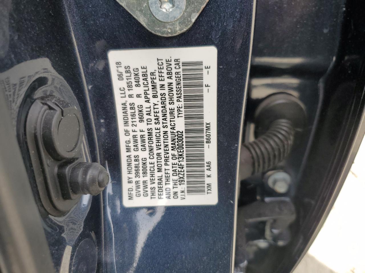 19XZE4F13KE003002 2019 Honda Insight Lx