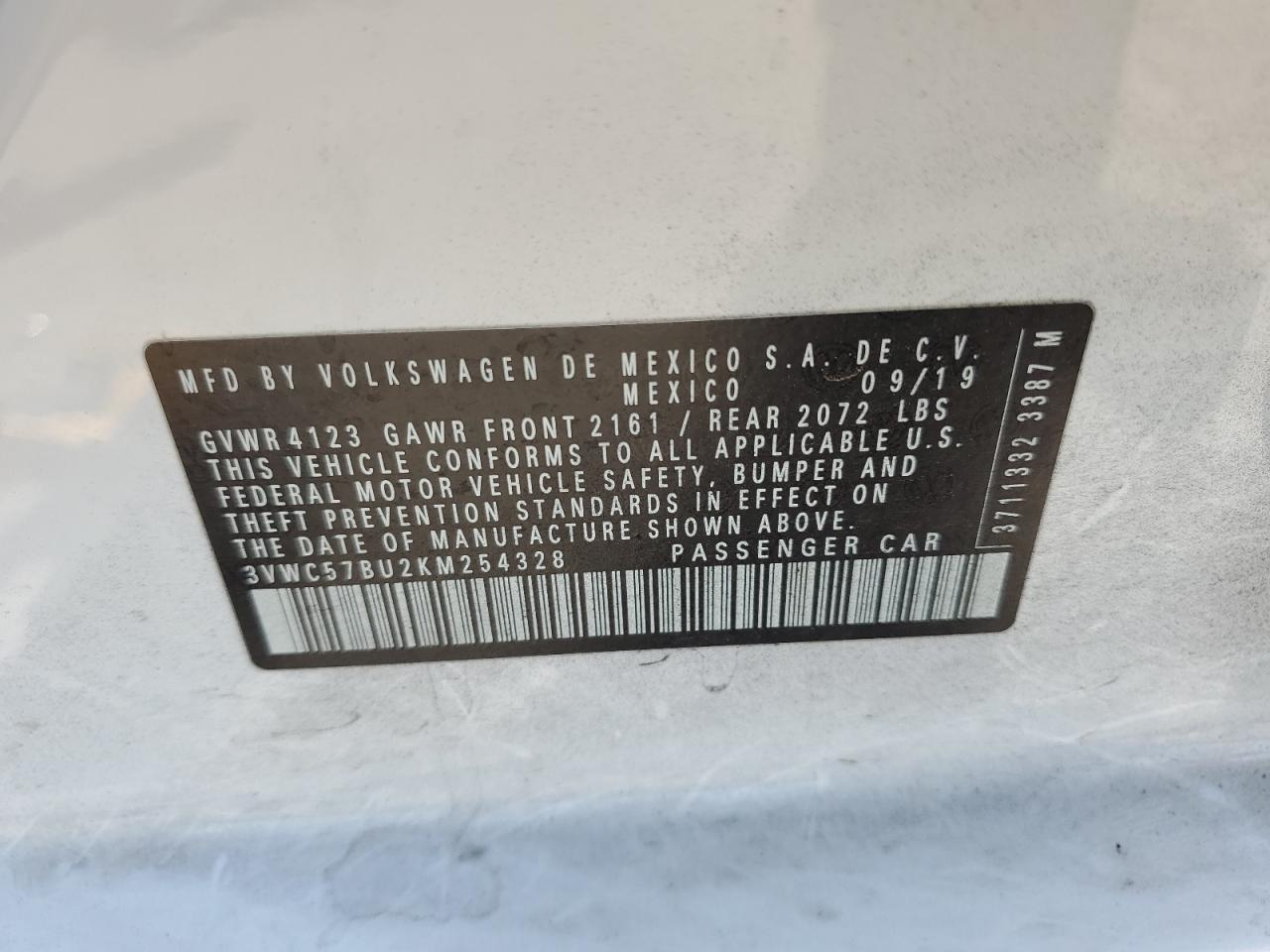 3VWC57BU2KM254328 2019 Volkswagen Jetta S