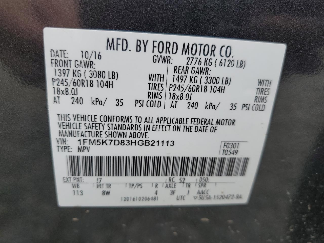 1FM5K7D83HGB21113 2017 FORD EXPLORER - Image 13