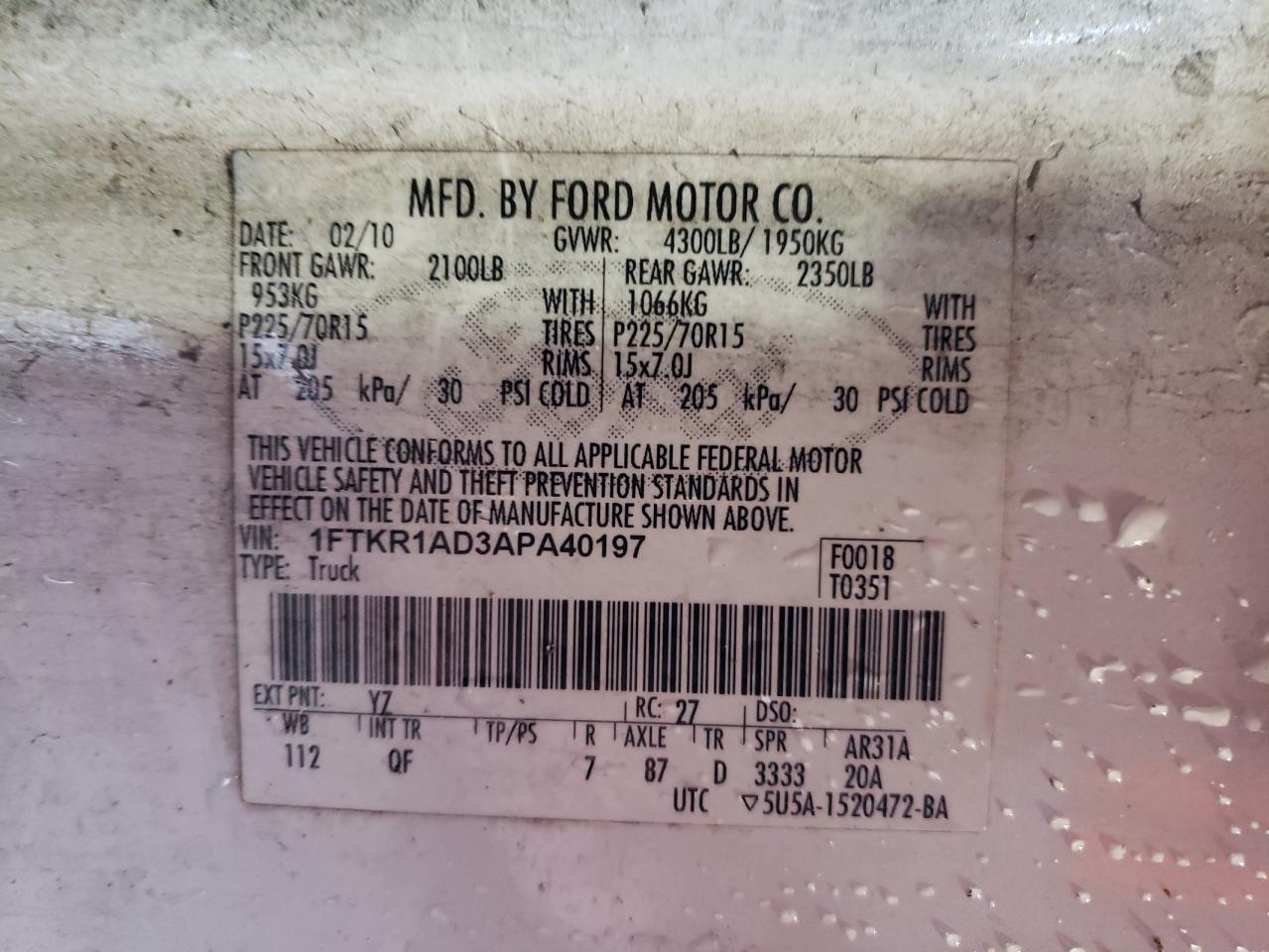 1FTKR1AD3APA40197 2010 Ford Ranger