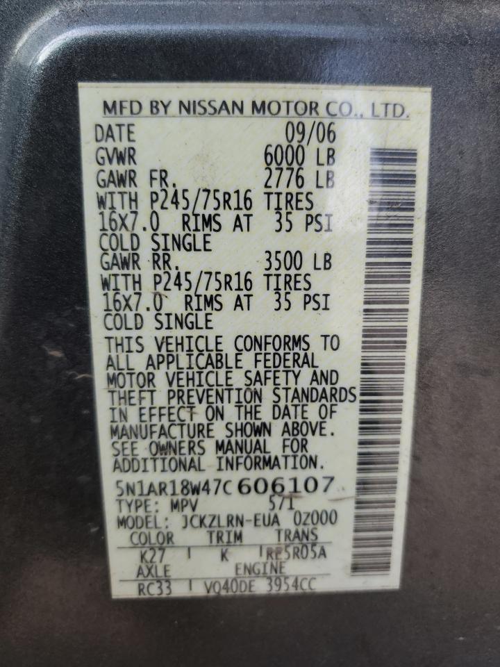 5N1AR18W47C606107 2007 Nissan Pathfinder Le