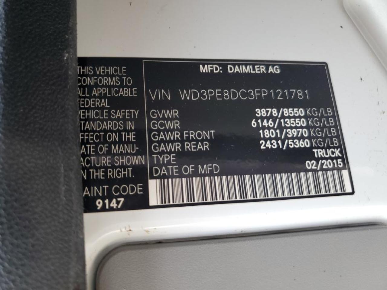 VIN WD3PE8DC3FP121781 2015 MERCEDES-BENZ SPRINTER no.12