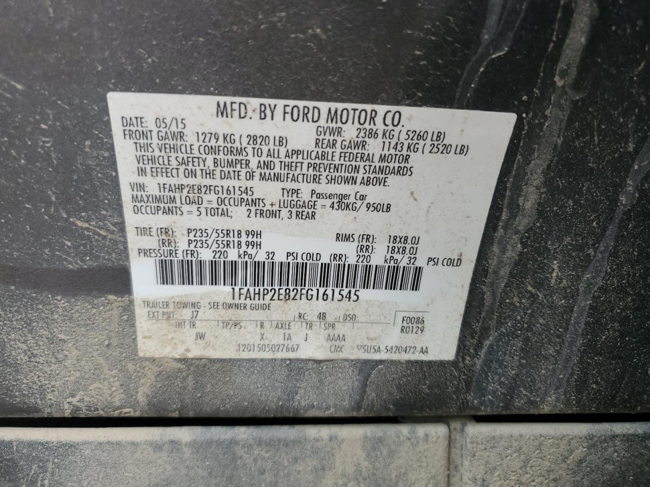 1FAHP2E82FG161545 2015 Ford Taurus Sel