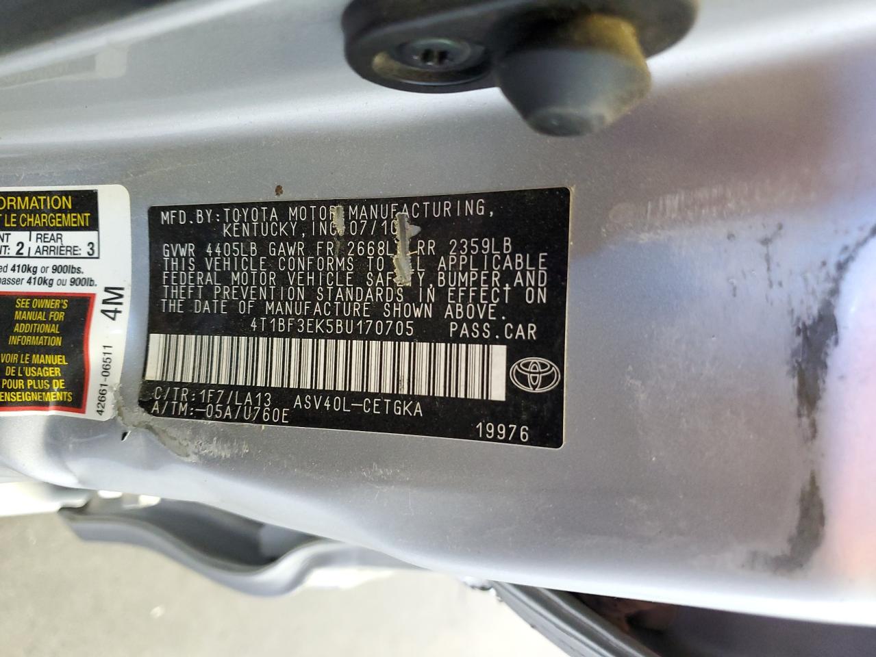 4T1BF3EK5BU170705 2011 Toyota Camry Base